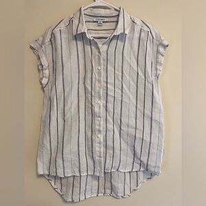 Pure Navy 100% linen Cuffed sleeve button down stripe top size medium
